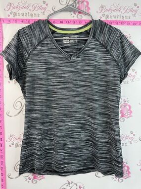 RBX T-shirt stretchy soft Grey Space-Dye V-Neck Active Tee with Lime Trim